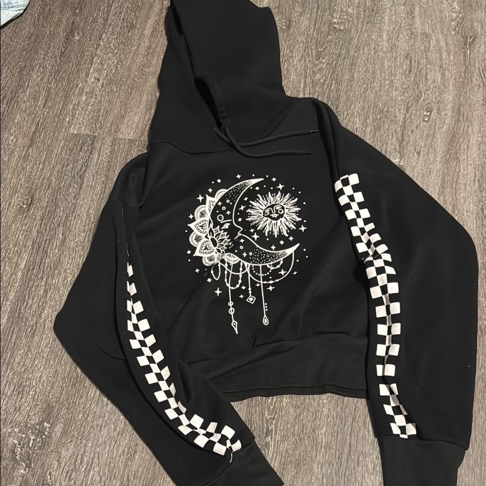 Black Hoodie with Moon and Sun Design